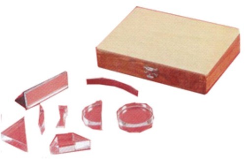 ACCESSORIES FOR HARTLE'S DISC - Set of Eight Refractive Elements: Double Convex Lens, Concave Lens, Prisms & Mirror | Glass & Plastic for Laboratory Use