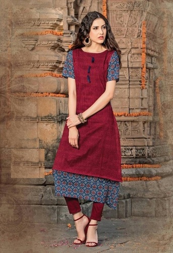 Designer Kurti - Rayon, Size L/XL/XXL, Maroon | Modern Long Sleeve, Printed Pattern, Ethnic and Formal Daily Wear