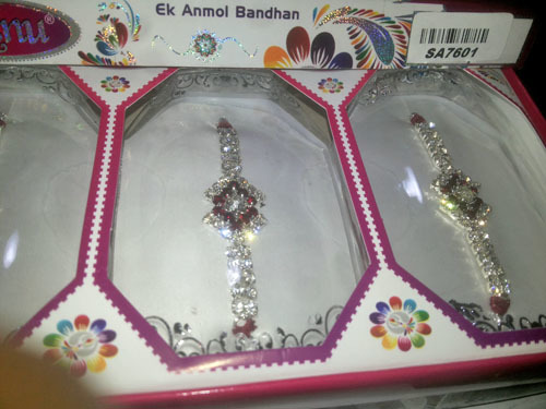 Rakhi - Silver, 8 Inches, 0.5 Inches Width | Elegant Design, Durable Material, Stones, Box Pack of 3