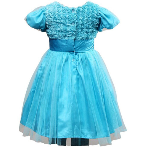 Dresses - Tulle Satin, Multiple Sizes, Turquoise | Ruched Bodice, Back Zipper, Elegant Design, Soft Fabric, Comfortable Fit, Short Puff Sleeves, Knee-Length