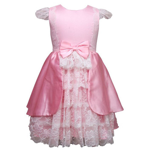 Dresses - Satin Lace, Specify Size, Pink | Elegant Design, Soft Fabric, Comfortable Fit, Knee-Length, Short Sleeves, Back Zip