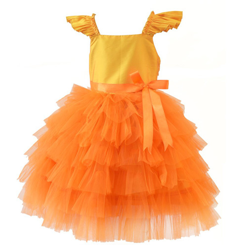Dresses - Tulle Satin, Multiple Sizes, Orange | Elegant Design, Soft Fabric, Comfortable Fit, Stylish Look, Durable Material, Party Wear, Hand Wash