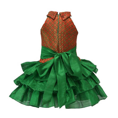 Dresses - Brocade Net, Multiple Sizes, Green | Zipper Closure, Elegant Design, Comfortable Fit, Stylish Look, Durable Material, Perfect Stitching, Knee-Length, High Neck, Sleeveless