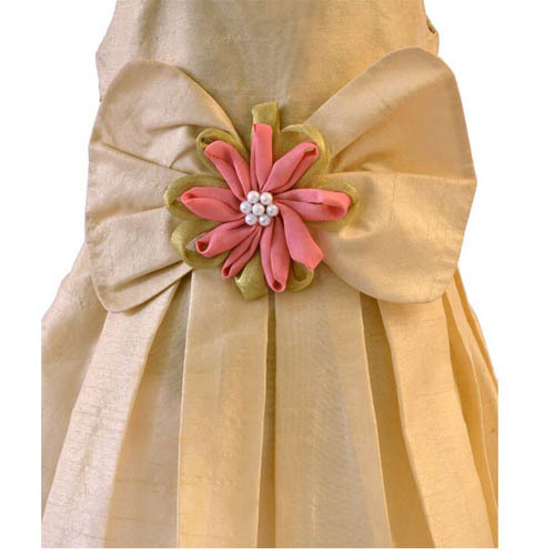 Dresses - Silk, 2-4 Years, Beige | Elegant Design, Flower Embellishment, Stylish Bow, Comfortable Fit, Durable Material