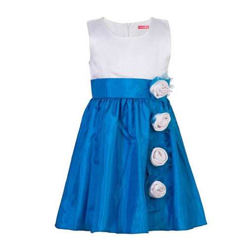 Dresses - Silk, Multiple Sizes, Blue | Zipper Closure, Floral Applique, Elegant A-Line Knee-Length