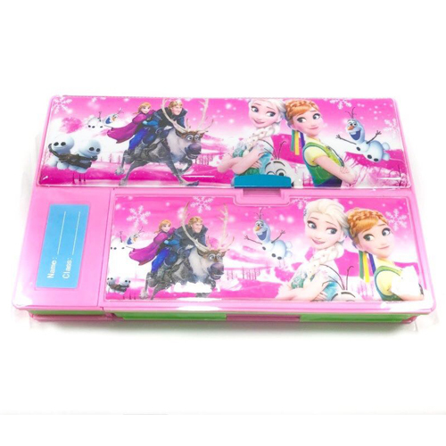 Plastic Pencil Box - Plastic, 22x10x4 cm, Pink | Latch Closure, 2 Compartments, Frozen Theme Print, Lightweight, Durable