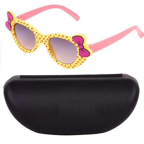 Kids Sunglasses - Plastic Frame, Yellow, Gradient Lens | UV Protection, Durable, Lightweight, Comfortable Fit, Cute Bow Accents, Case Included