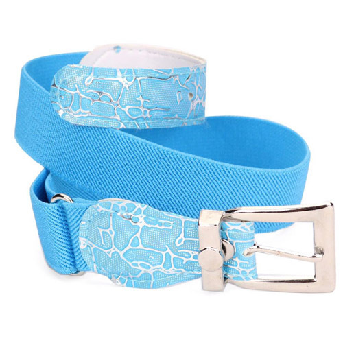 Kids Belt - Elastic Fabric, 28 Inches, Light Blue | Silver Metal Buckle, Adjustable Fit, Lightweight