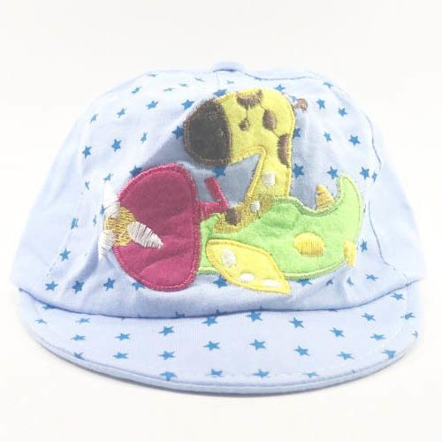 Baby Cap - Cotton, 6x8 Inches, Light Blue | Adjustable Strap, Embroidered Animals, Soft, Breathable, Sun Protection