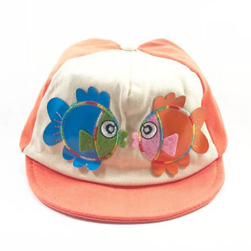 Baby Cap - Cotton, 6x8 Inches, Peach | Adjustable Closure, Soft Fabric, Breathable, Fish Pattern