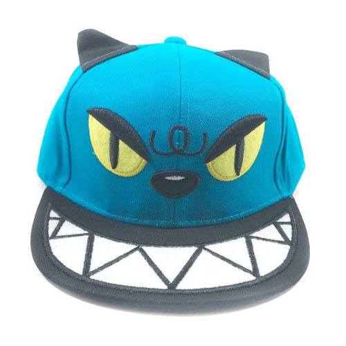 Baby Cartoon Cap - Cotton, One Size, Blue | Adjustable Strap, Embroidered Cat Face, Soft, Sun Protection