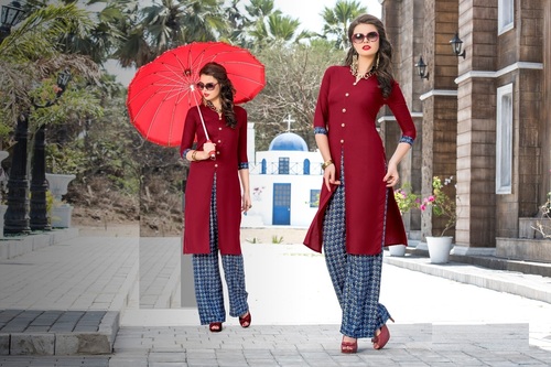 Maroon Kurti - Rayon Fabric, Sizes XS to XXXL | Trendy Printed Design, Short Sleeve, Versatile for Casual and Formal Occasions