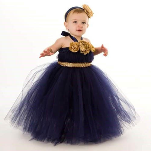 Tutu - Tulle Satin, Infant, Navy Blue | Soft Tulle, Elastic Waist, Knee-Length, Floral Embellishments