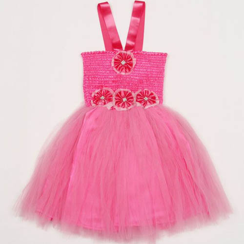 Tutu - Tulle Child Size Pink, Flower Embellished Straps | Soft Fabric, Elegant Design, Comfortable Fit