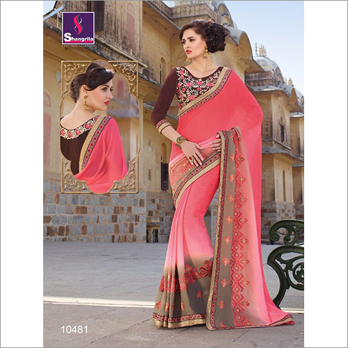 Designer Sarees - Silk, 5.5 Meters, Pink | Embroidery Work, Soft Fabric, Elegant Design, Free Size