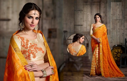 Yellow Fancy Silk Saree