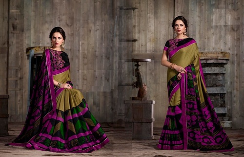 Cotton Silk Saree - Blue, Printed Fabric | Bollywood Style, Easy To Drape, Smooth Finish, Ideal For All Seasons
