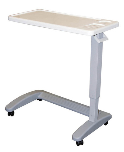 Over Bed Table - Laminated Board Top 820x360 mm, Stainless Steel Tubular Frame with Adjustable Height Gas Spring Mechanism for Enhanced Patient Comfort