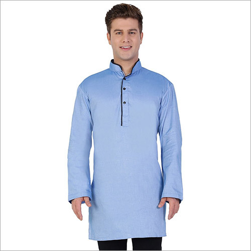 Veera Paridhaan - Cotton, Long Sleeve, Sky Blue Kurta | Plain Design for Men