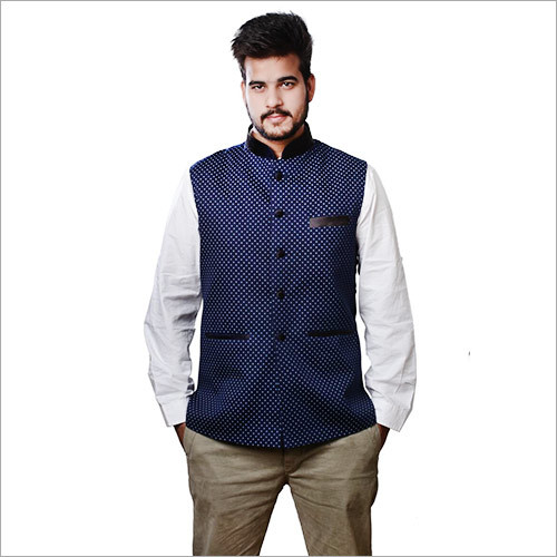 Veera Paridhaan Men'S Printed Blue Nehru Jacket Size: Small