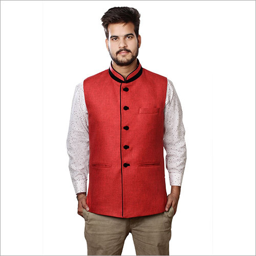 Red Veera Paridhaan Men'S Jute Nehru Jacket
