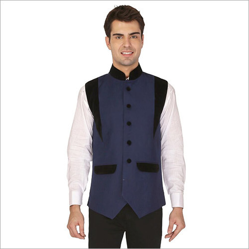 Veera Paridhaan Men'S Solid Blue Nehru Jacket Size: Small