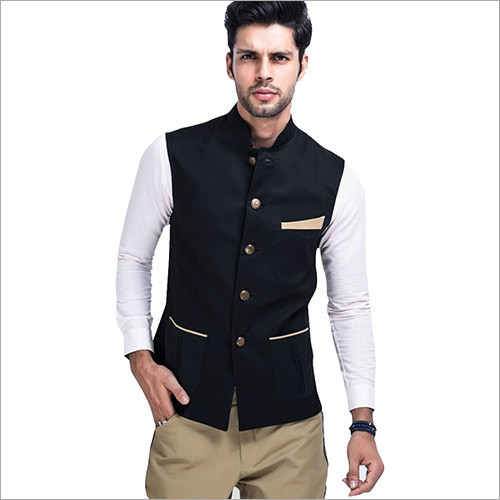 Veera Paridhaan Men'S Solid Black Nehru Jacket Size: Small