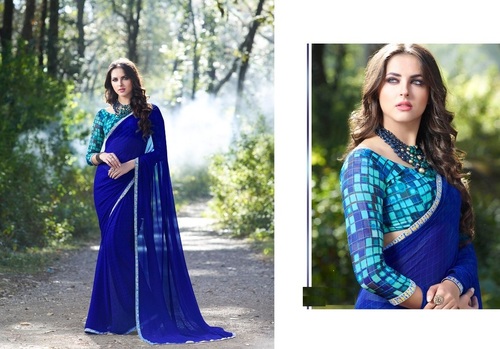 Cotton Silk Saree - Printed Design, Vivid Blue Color | Alluring Styles, Easy To Drape, Smooth Finish