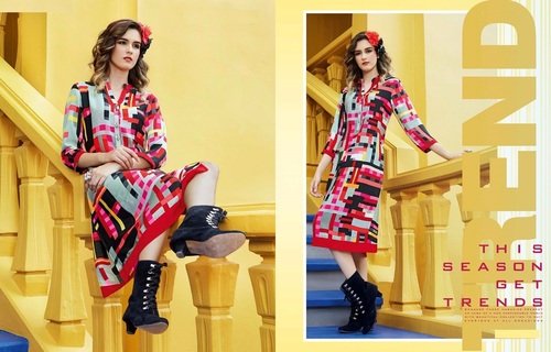 Red Printed Modern Kurti