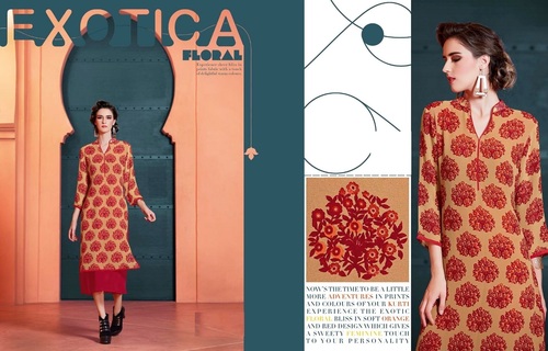 Women Short Kurti - Rayon, Sizes S to XXXL, Orange | Long Sleeve, Trendy, Printed Pattern, Suitable For Casual, Ethnic, Formal & Party Wear