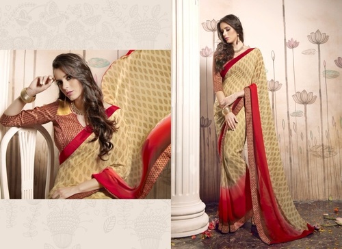 Cotton Silk Saree - Georgette, Printed Red Saree | Bollywood Style, Smooth Drape, Year-round Wear
