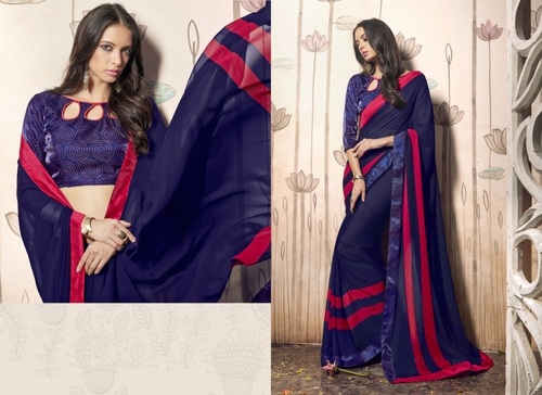 Georgette Plain Blue Saree