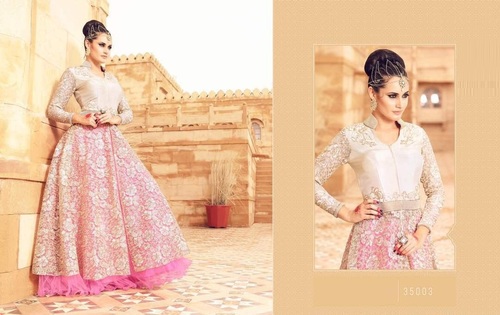 Cream & Pink Designer Lehanga Style Suit Online