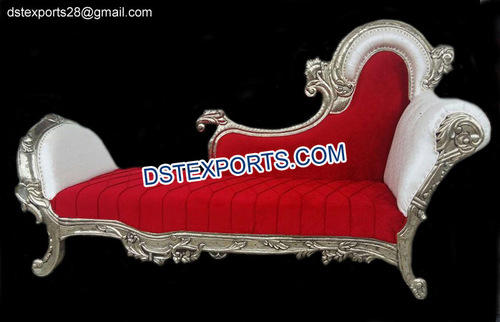Royal Wedding Sofa - Treated Wood & Brass, Red Velvet Upholstery, Silver Plating, Hand Carved, Elegant Design