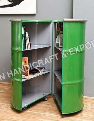 Handmade Iron Drum Book Shelf