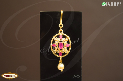 Ladies Designer Tikka - Golden and Pink | 2mm Thickness, Pearl and Zircon Stone Accents, Perfect for Gifts and Parties