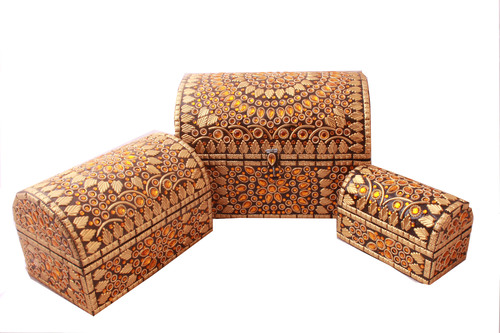 Gold Stone Beaded Jewellery Box Set Of 3 Pcs