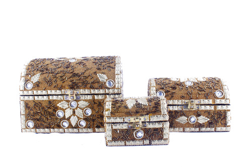 Brown Glass Seed Beaded Handmade Jewellery Box