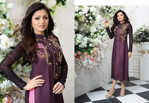 Designer Georgette Embroidered Salwar - Full Sleeves, Blue Color, Perfect for All Seasons