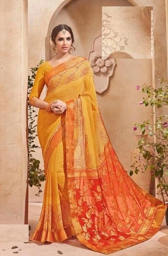 Yellow Indian Print Saree