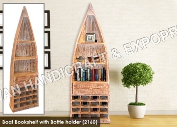 Reclaimed Wood Boat Book Shelf & Bar