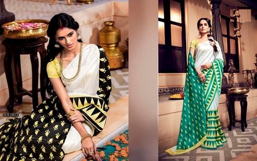 Cotton Silk Saree - Printed Design | Alluring Black and Green Colors, Bollywood Style, Perfect for All Seasons