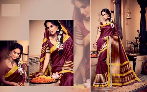 Cotton Silk Maroon Bhagalpuri Saree