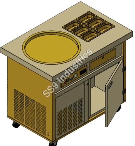 PAN ICE CREAM MACHINE - 202/304 SS, 21 Inch Pan, 40x25x31H cm, Emerson Compressor | Air Cooled, R404A Refrigerant, LED Indicator, Lockable Wheels