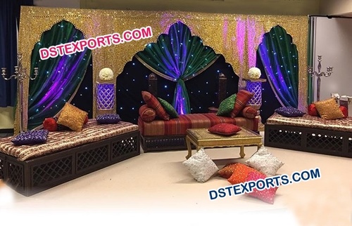 Moroccan Theme Wedding Stage Decoration - Wood & Fabric, Purple, Modular | Elegant Design, LED Lighting, Easy Setup, Durable Materials