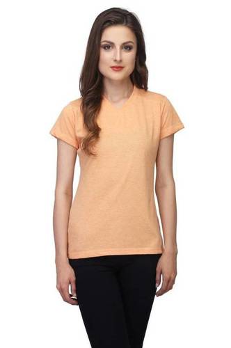 Ladies Plain T-Shirt - Cotton, S-XL, Peach | Soft Fabric, Stylish Design, Comfortable Fit