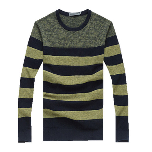 Casual Slim Fit Sweater - Knit Fabric, Multiple Sizes, Olive Green | Soft Fabric, Slim Fit, Striped Pattern, Comfortable Wear, Durable Material