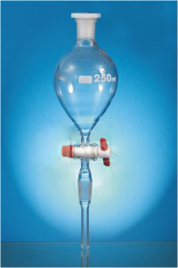 Borosilicate Glass Separating Funnels, Pear Shape With Socket, & Screw