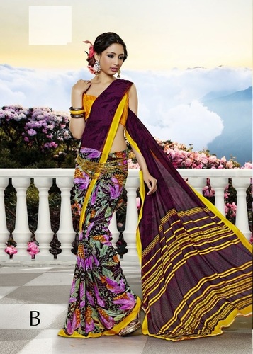 Brown Fancy Cotton Saree