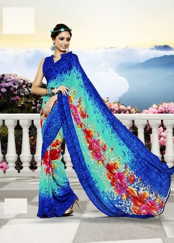 Cotton Silk Art Blue Printed Saree
